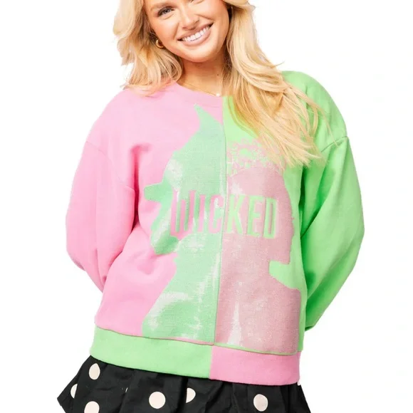 Queen of Sparkles Green & Pink Colorblock Character Profile Wicked Sweatshirt - Picture 2 of 3